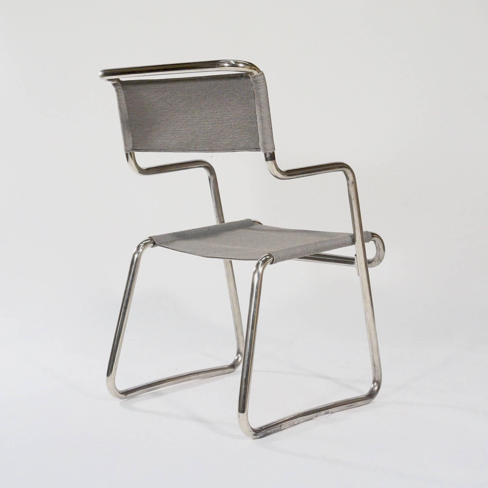 Modern Pair of Chromed Cantilever Tubular Metal Chairs by Karel Ort For Sale