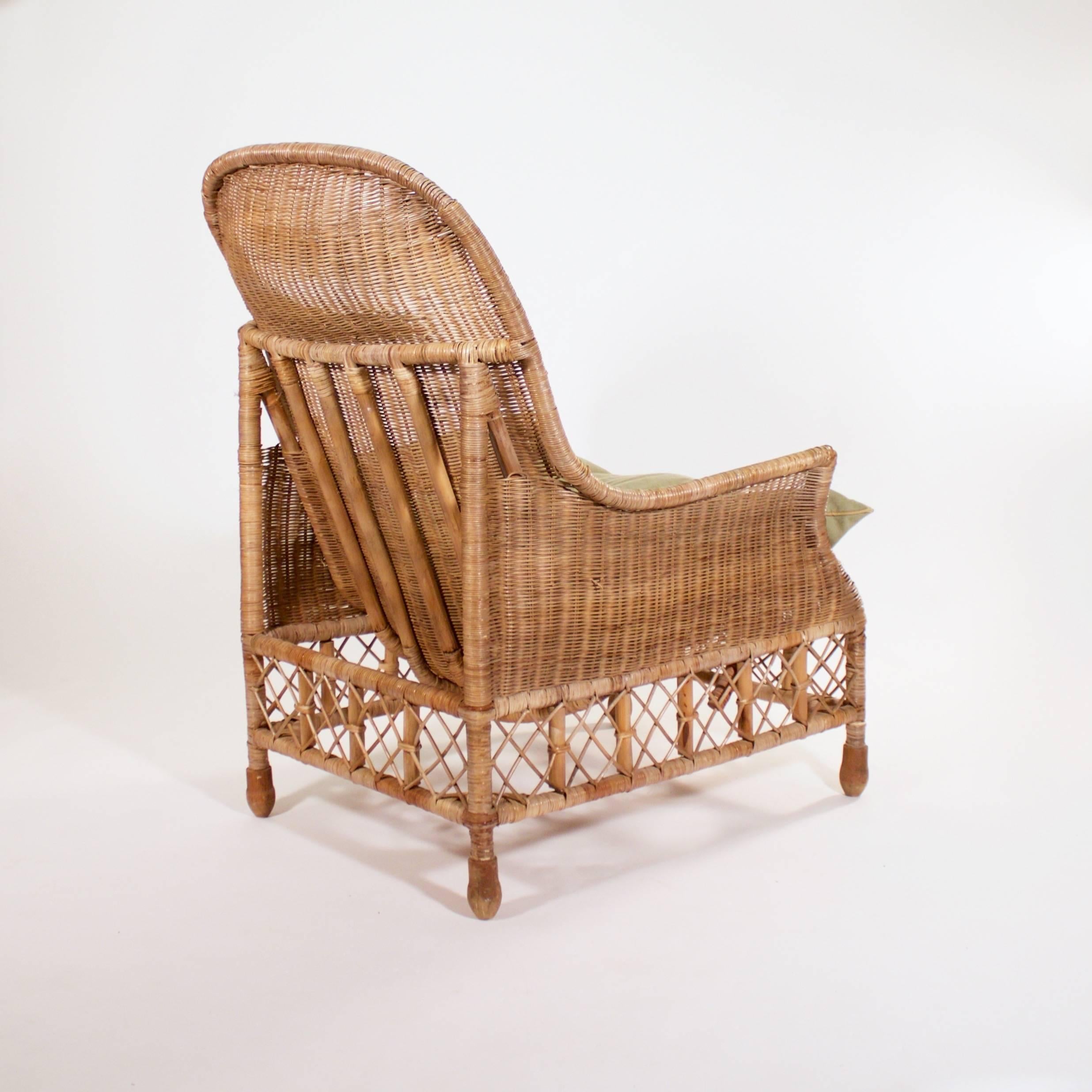 Country Large Wicker and Cane Armchair