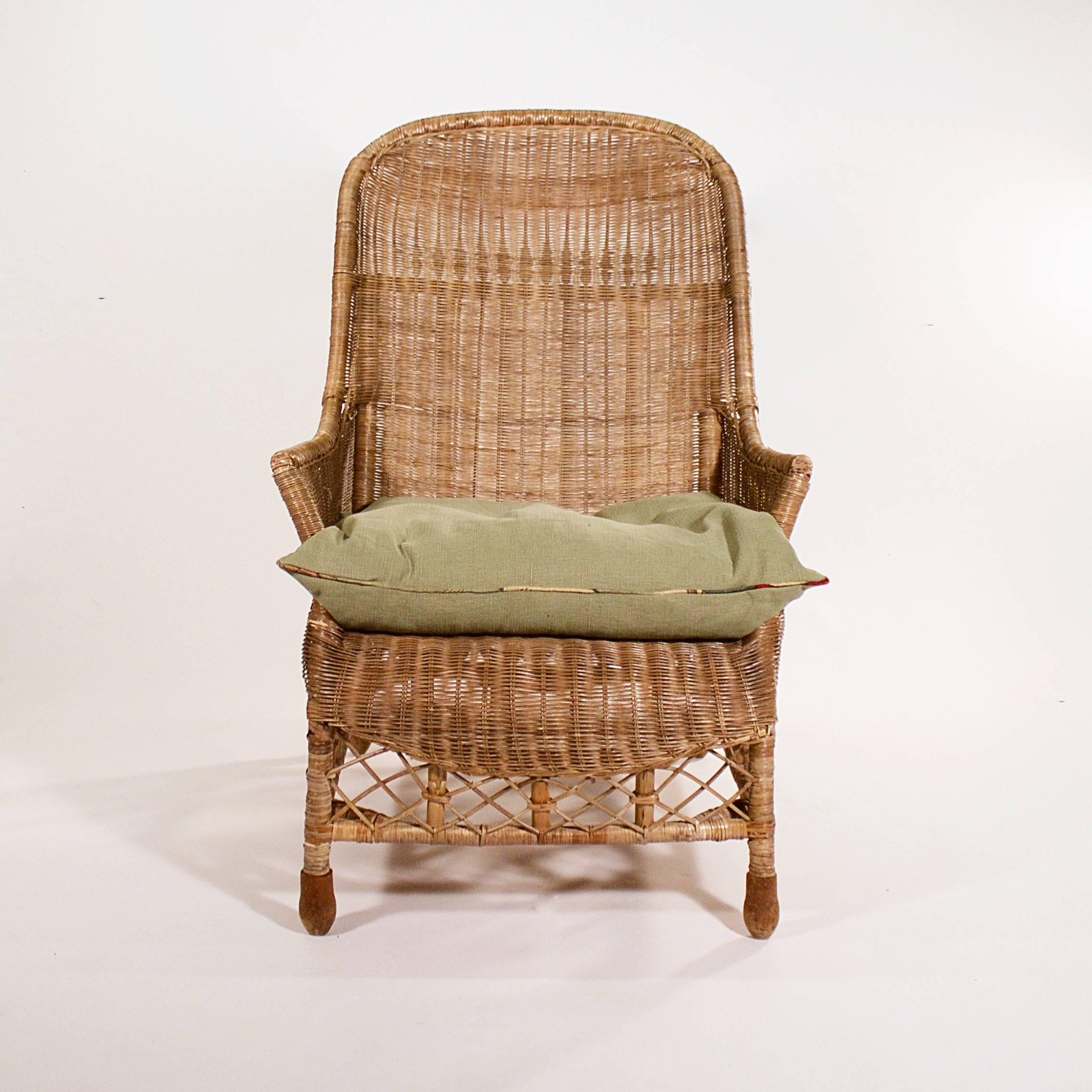 French Large Wicker and Cane Armchair
