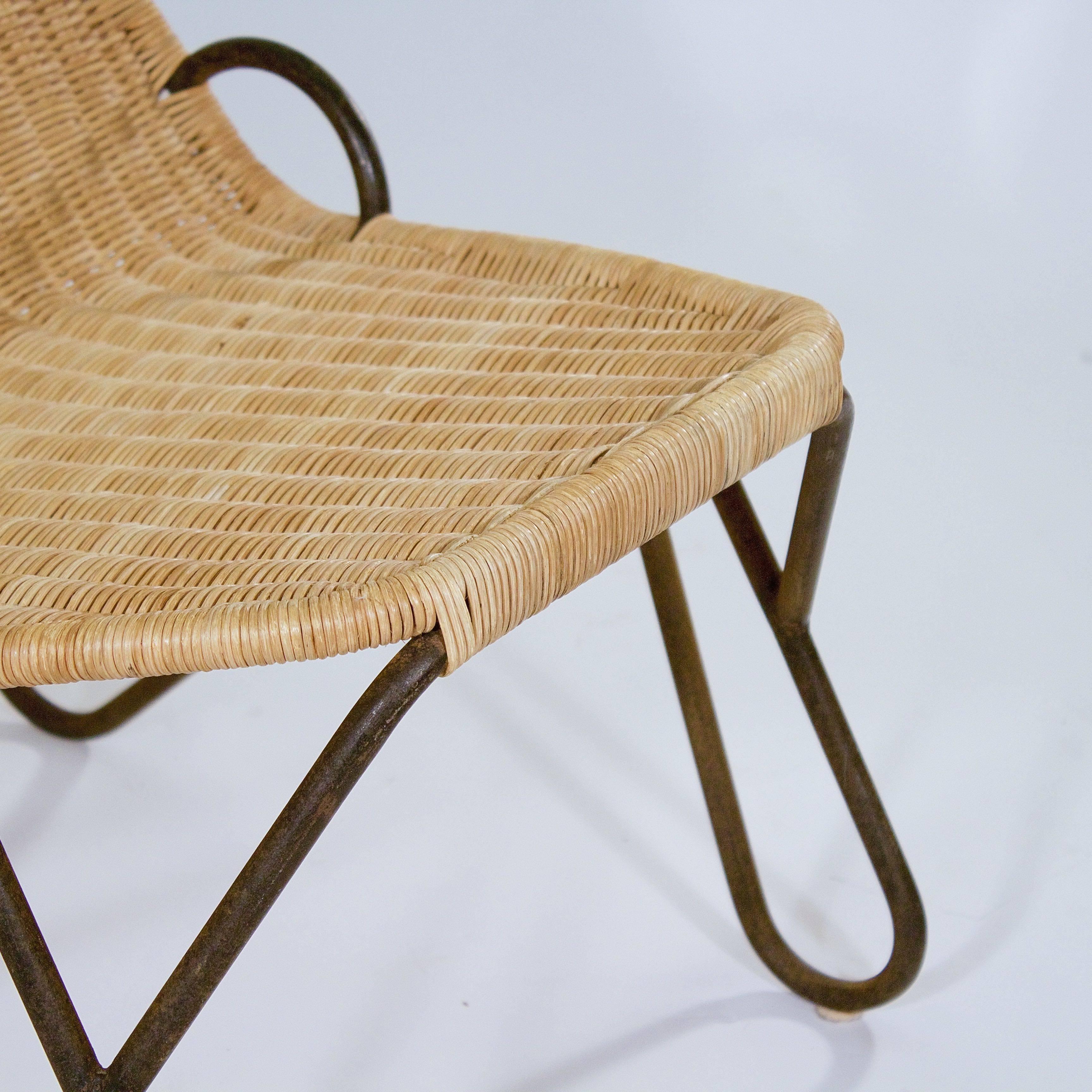 Swedish Iron and Wicker Low Occasional Chair