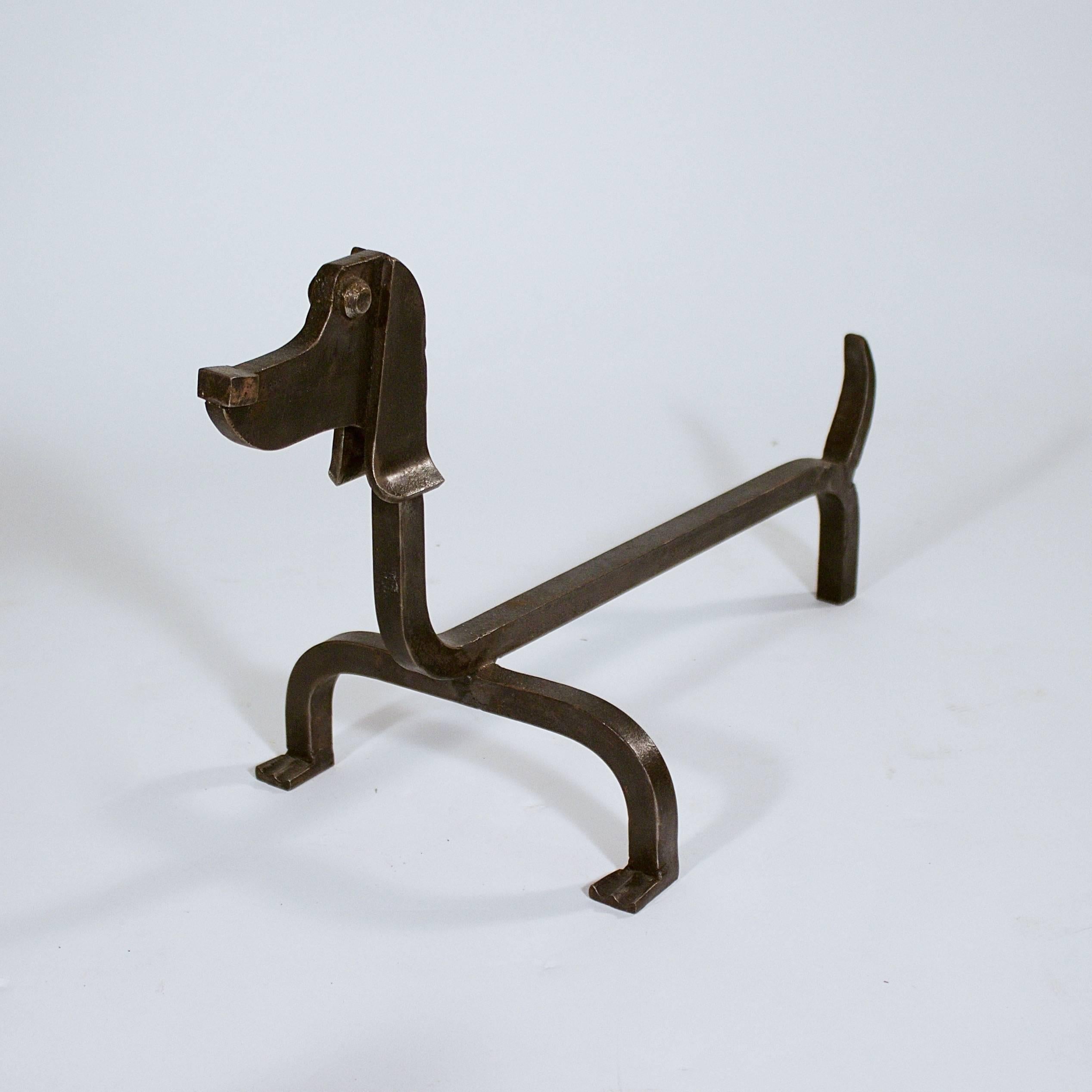 Modern Pair of Large Iron and Copper Fire Dogs by Edouard Schenck