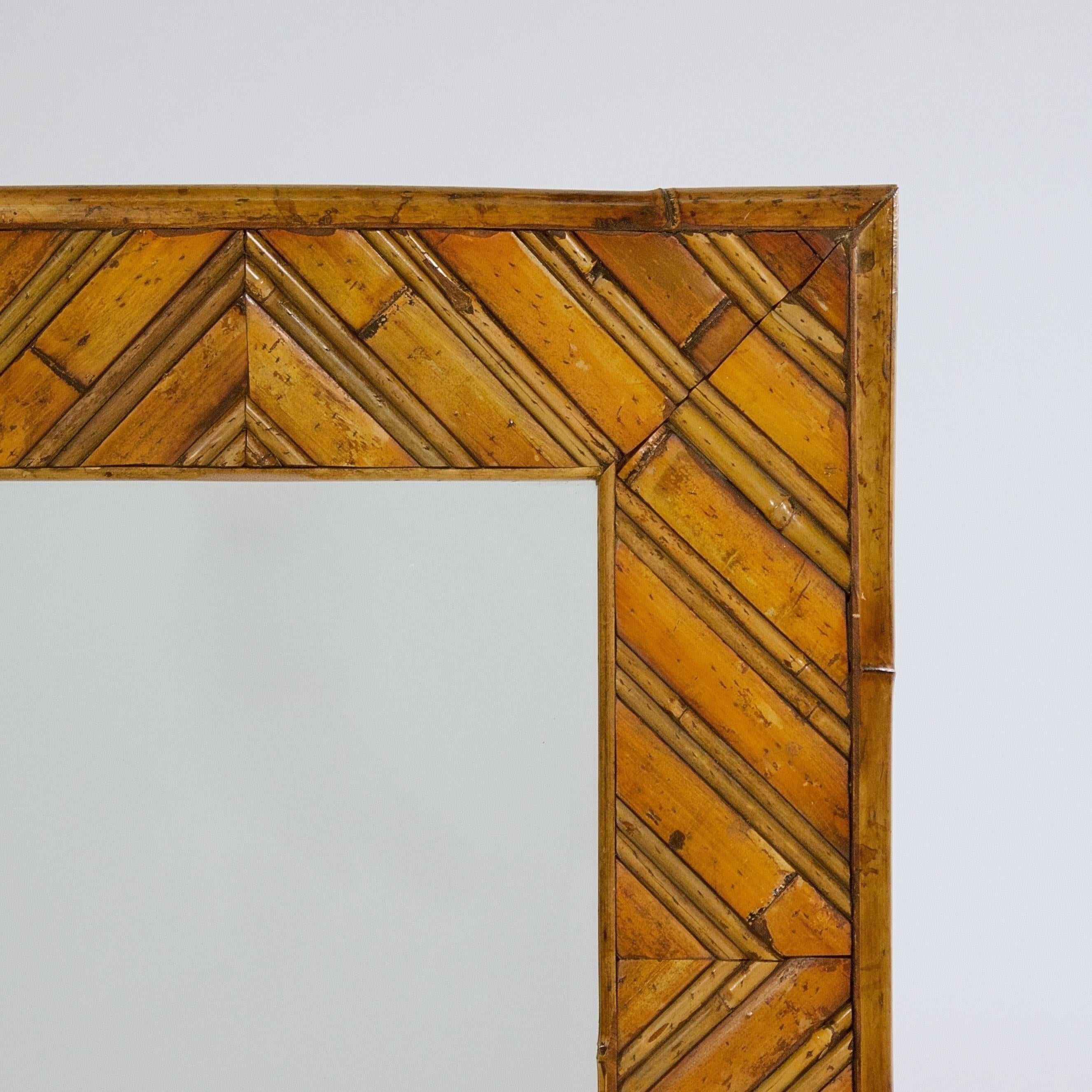 Organic Modern Rectangular Bamboo and Cane Work Mirror