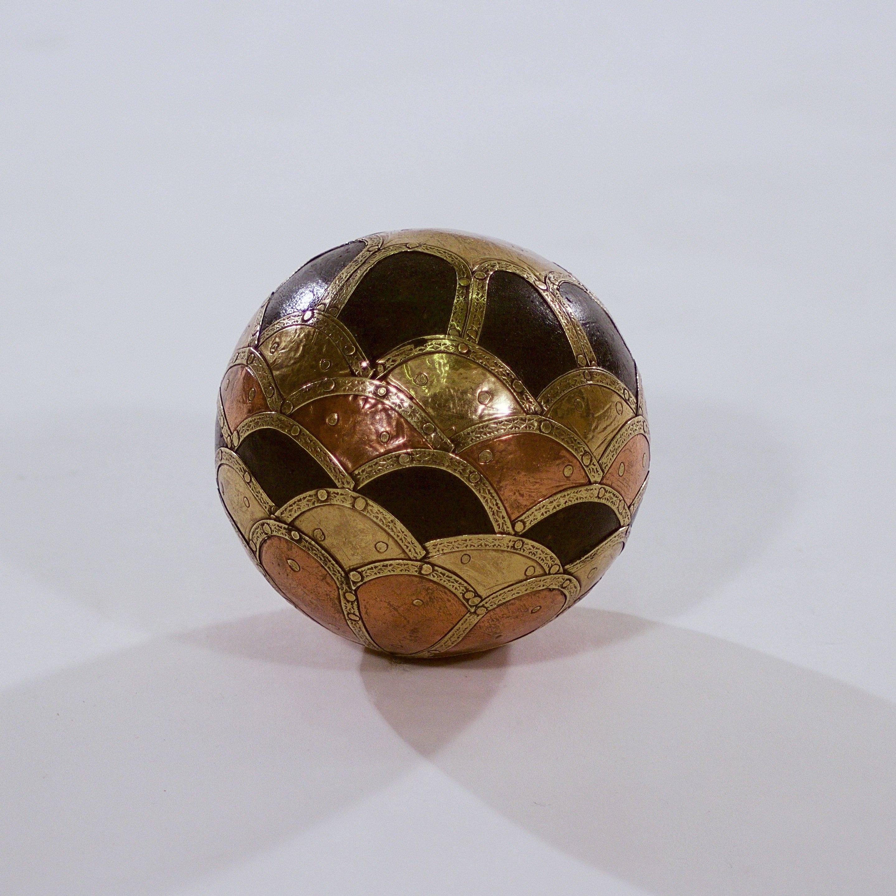 Anglo-Indian Stained Hardwood Orb Clad in Rivetted Brass and Copper