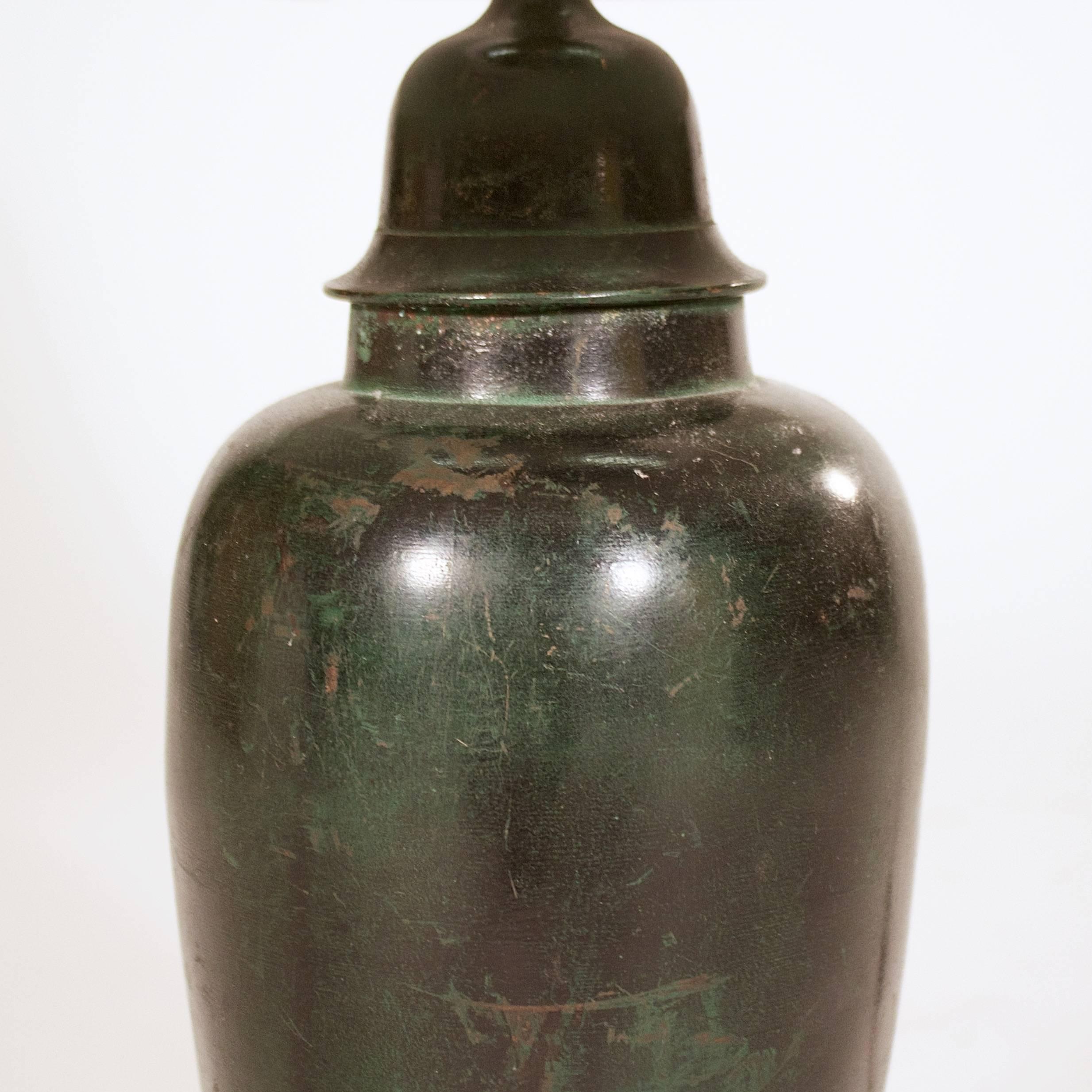 English Patinated Bronze Urn Lamp