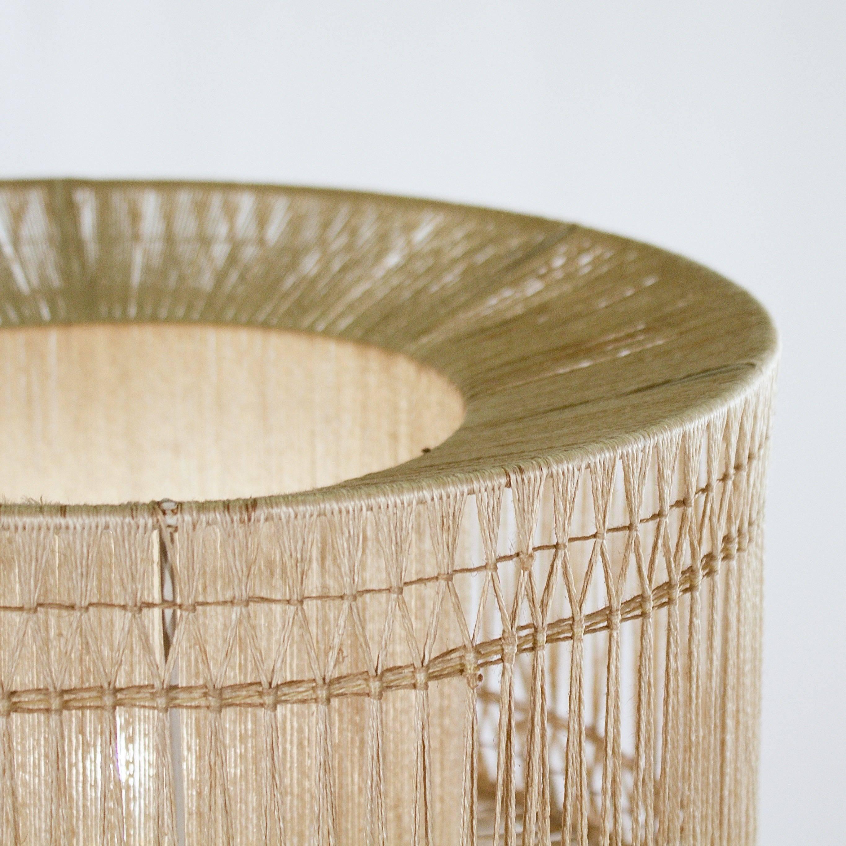 Scandinavian Modern Turned Oak Floor Lamp with the Original String Drum Shade