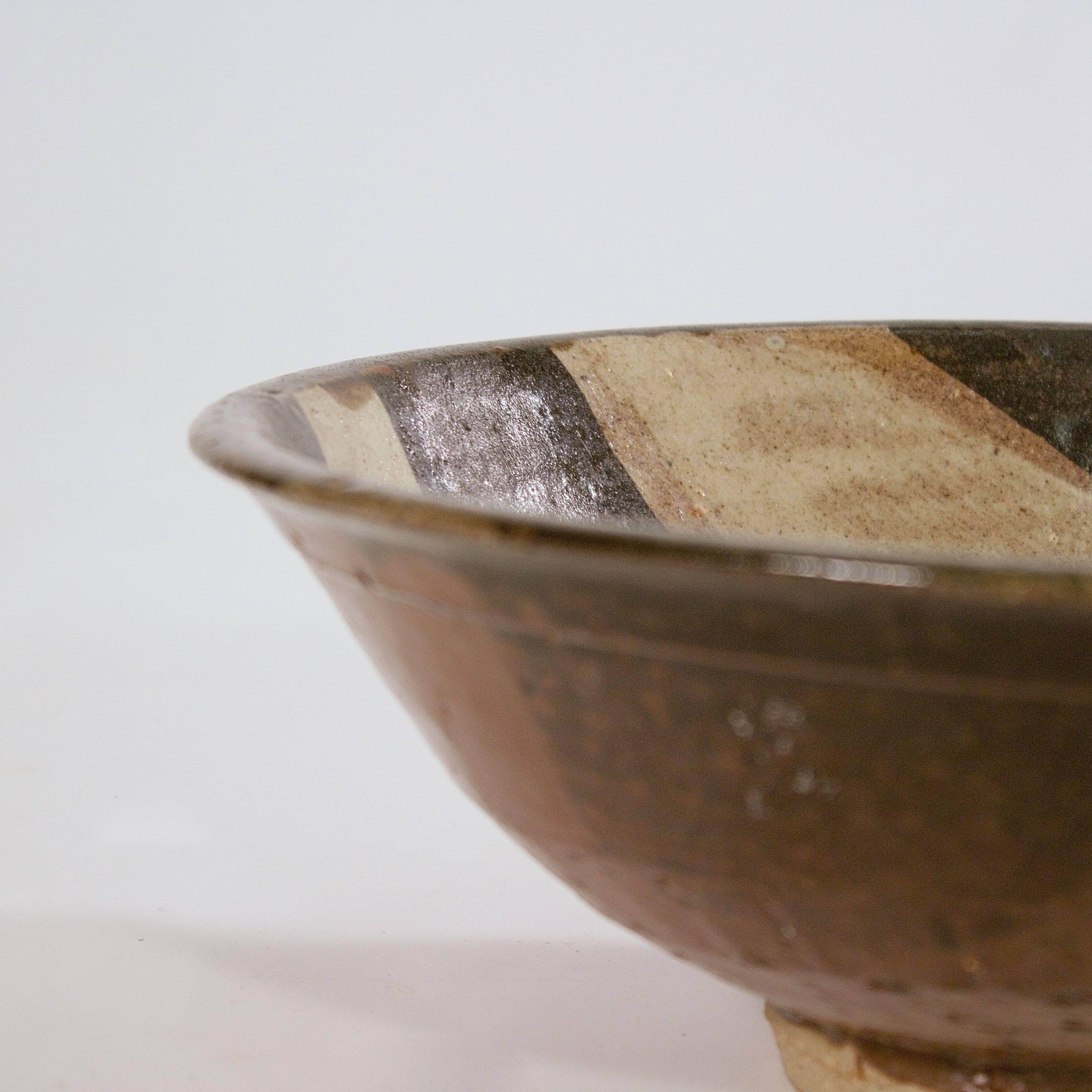 Modern Studio Pottery Stoneware Bowl with a Black, Natural and Umber Glaze