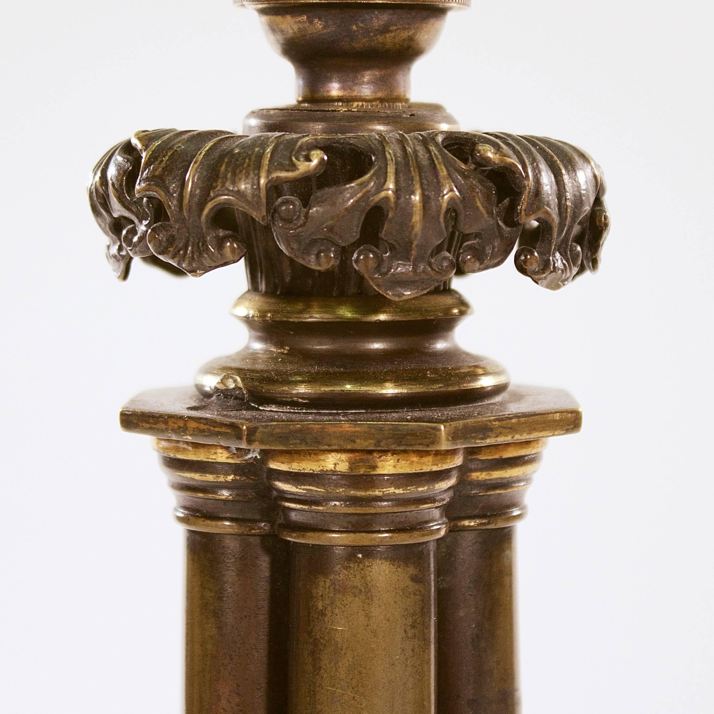 George IV Gilt Brass Column Lamp In Excellent Condition In Babworth, Retford