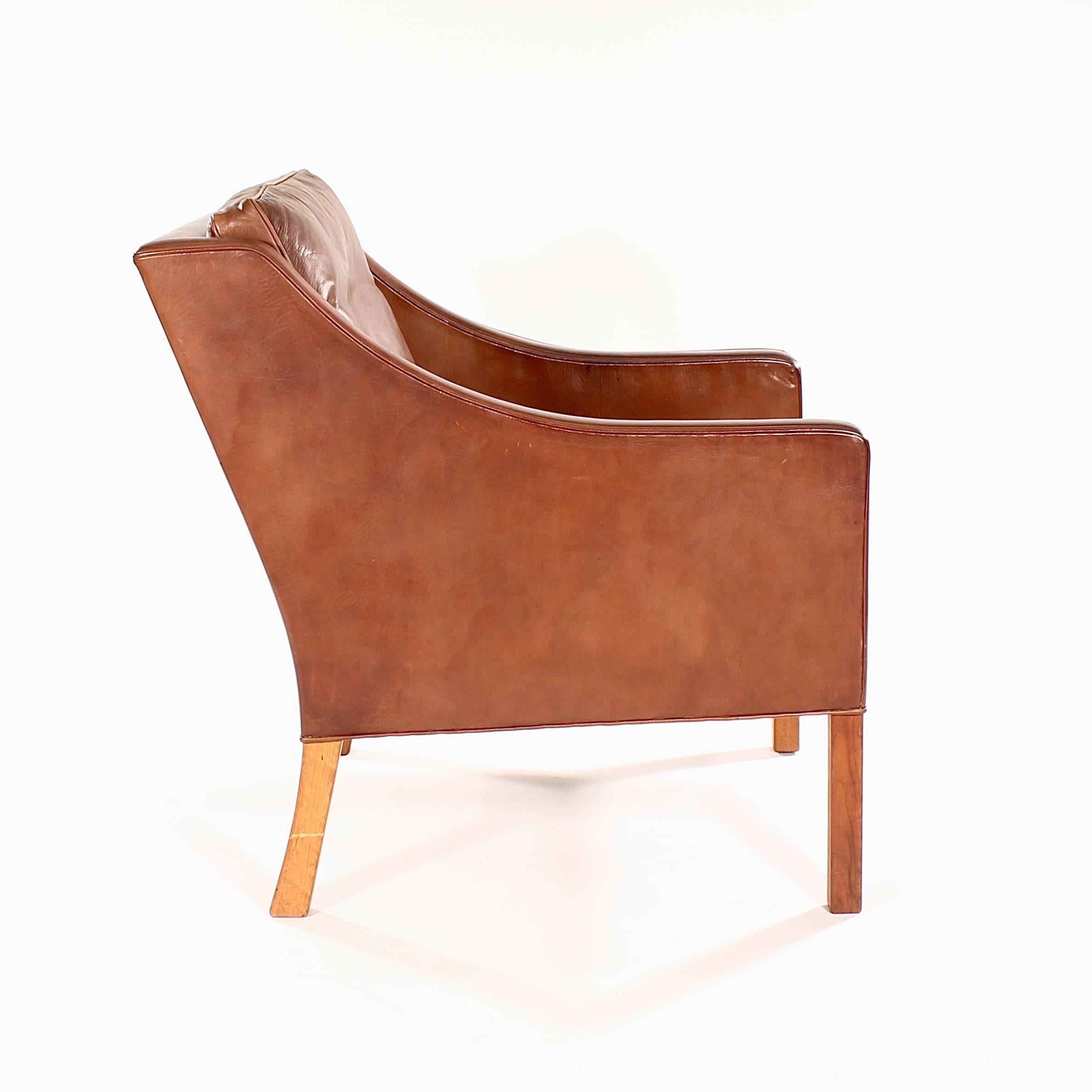 Scandinavian Modern Model 2207-22 Cognac Leather Armchair by Borge Mogensen
