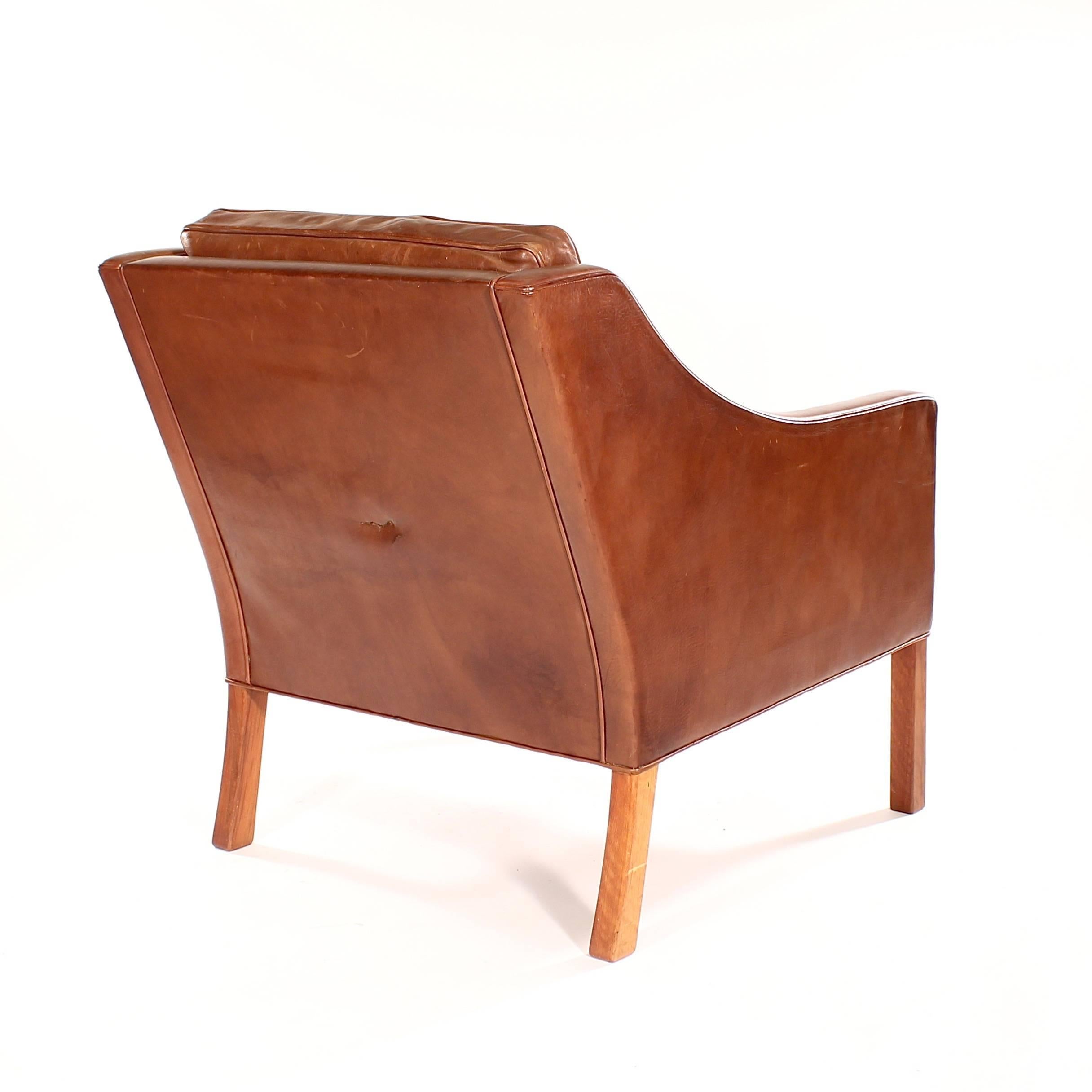 Danish Model 2207-22 Cognac Leather Armchair by Borge Mogensen