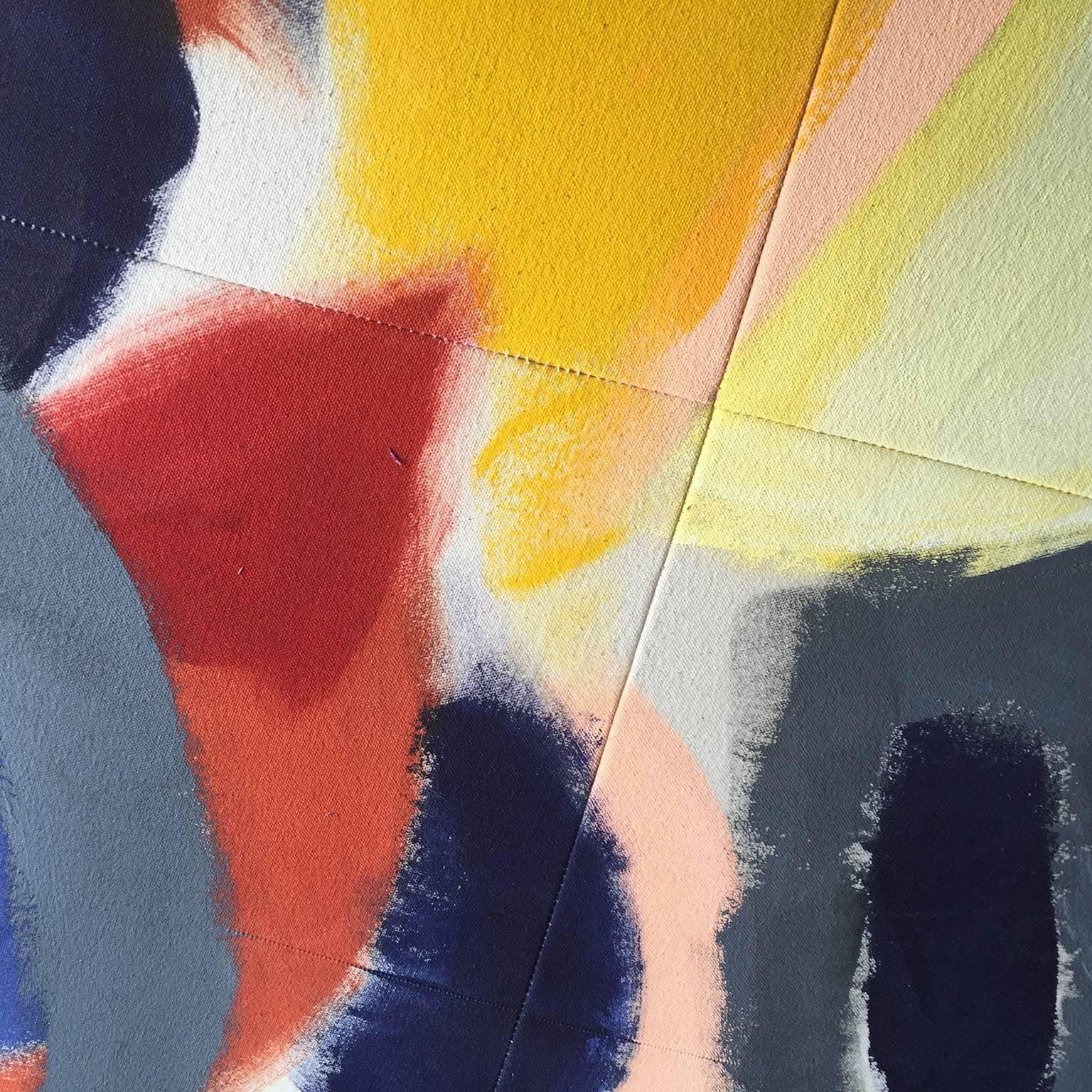 Multicolored Hand-Painted Canvas Circle Ottoman at 1stDibs