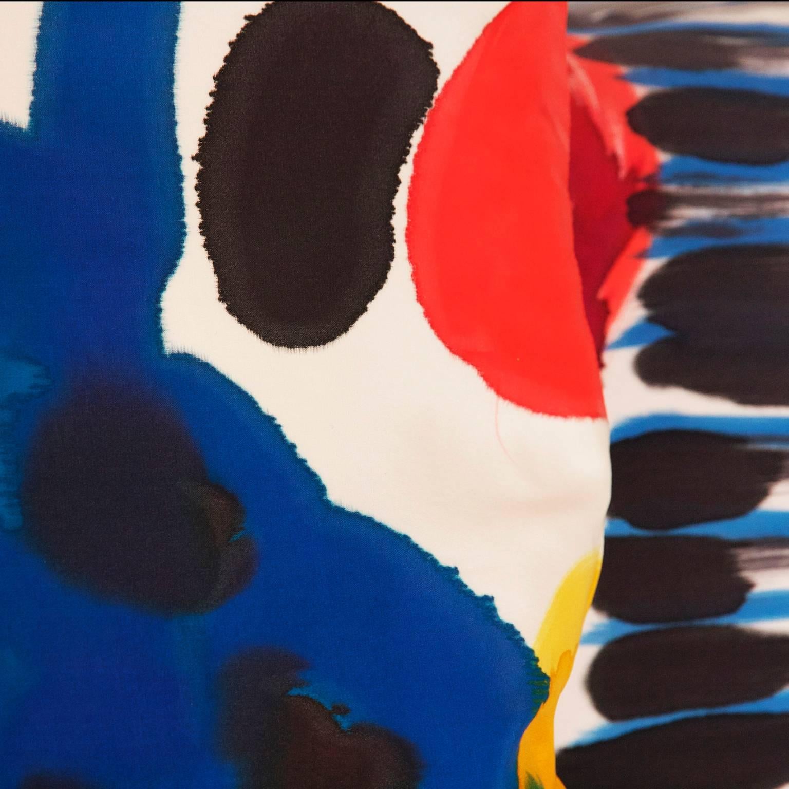 For Fort Makers, Naomi Clark paints vibrant abstract compositions on fabrics that are then made into useable objects. The Parrot painting style is loosely a pattern in the way that it maintains form and color, yet it also changes consistently. No