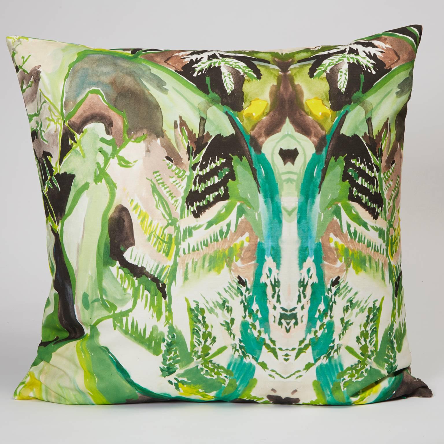 The Square Fern Pillow is digitally printed with an original watercolor painting by Naomi Clark. Every piece out of Clark's abstract and richly colored print collection for Fort Makers adds beauty, art and comfort to the home.

Materials: linen