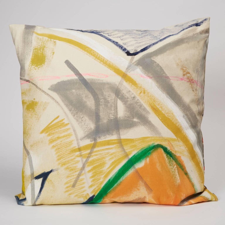 Multicolored HandPainted Canvas Square Pillow For Sale at 1stDibs