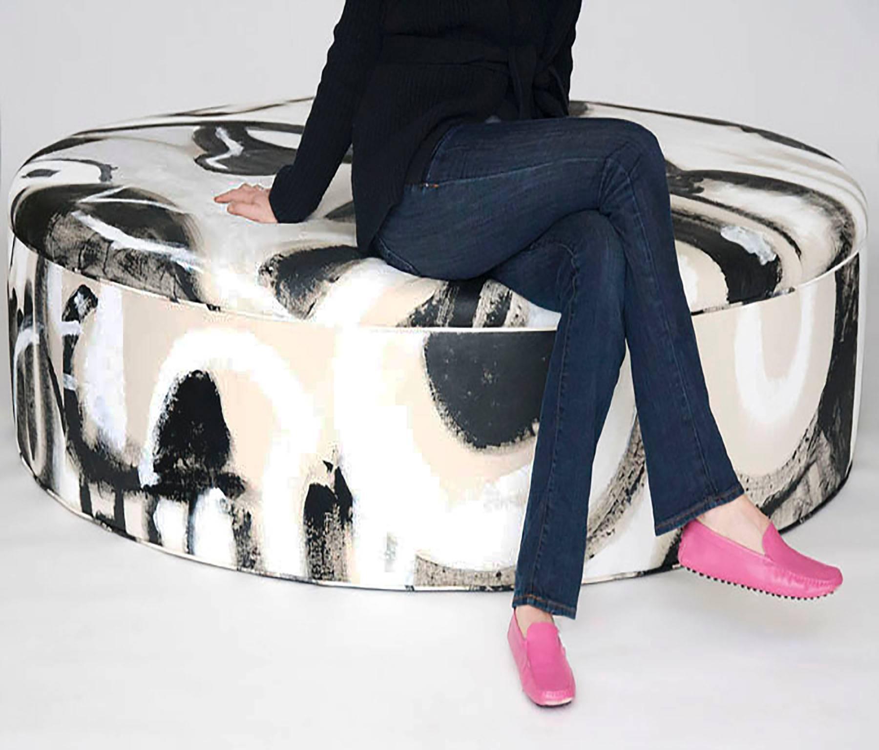 Hand-Painted Black and White Canvas Circle Seat In New Condition For Sale In Brooklyn, NY