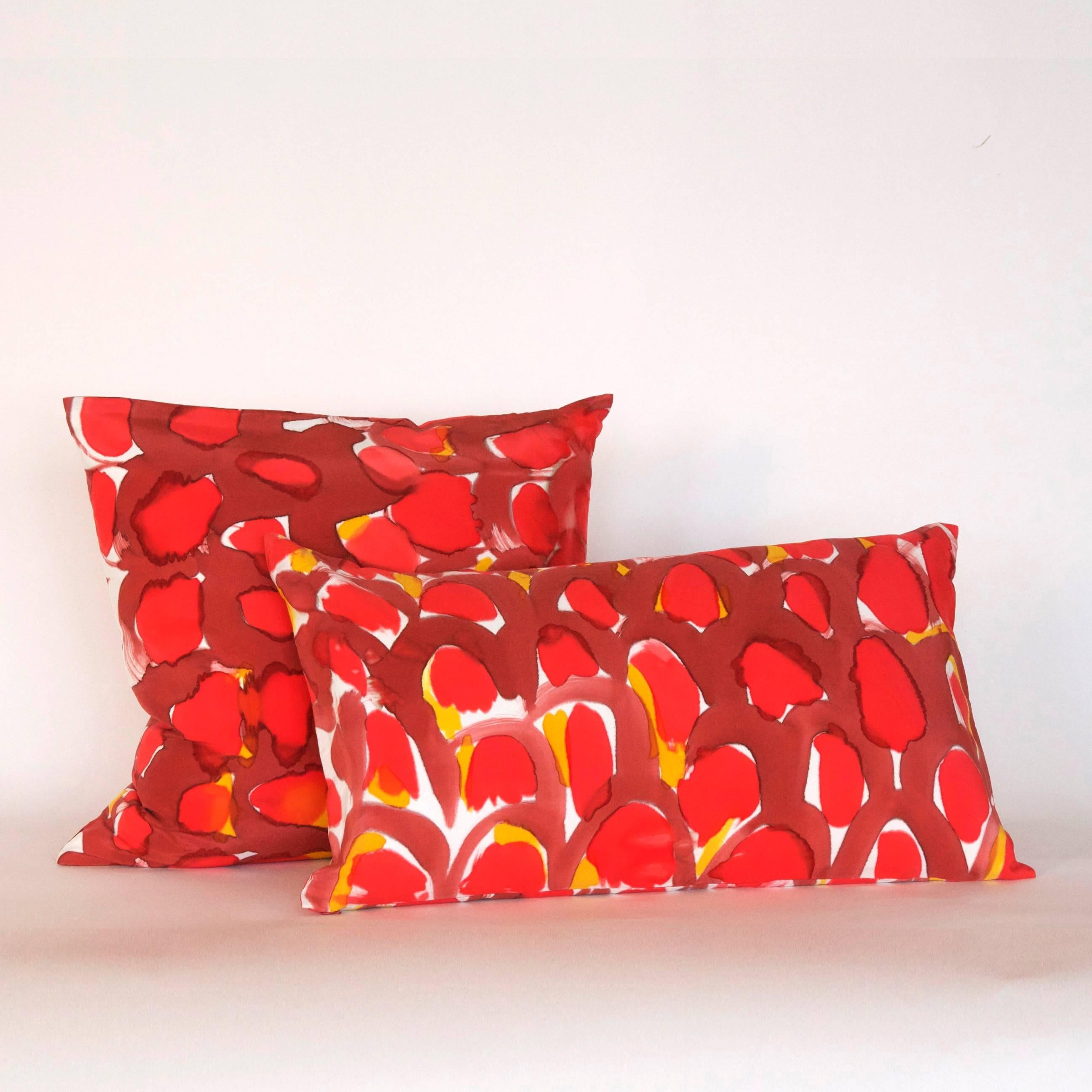 Other Hand Painted Red Scales Square Silk Charmeuse Pillow For Sale