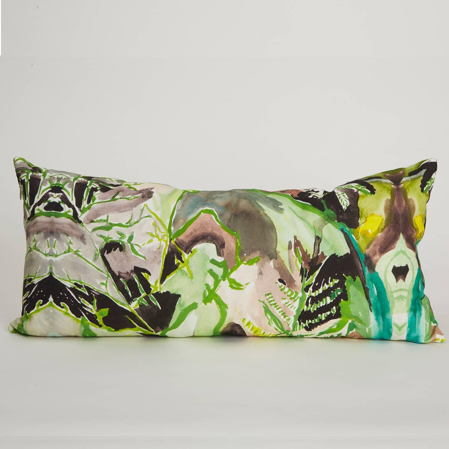 The Rectangle Fern Pillow is digitally printed with an original watercolor painting by Naomi Clark. Every piece out of Clark's abstract and richly colored print collection for Fort Makers adds beauty, art and comfort to the home.

Materials: linen