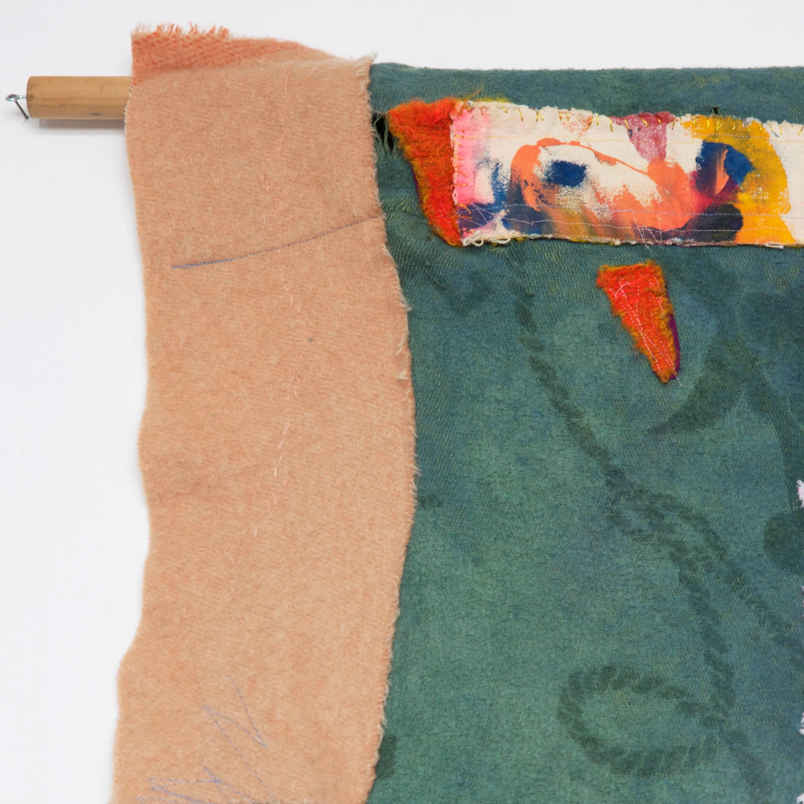 Made in 2013 by Naomi Clark

Cotton blanket with dye, paint and appliqué

Naomi Clark’s Quilt Paintings are made from vintage camp blankets culled from EBay, flea markets and garage sales. She refigures the old blankets to create abstract and