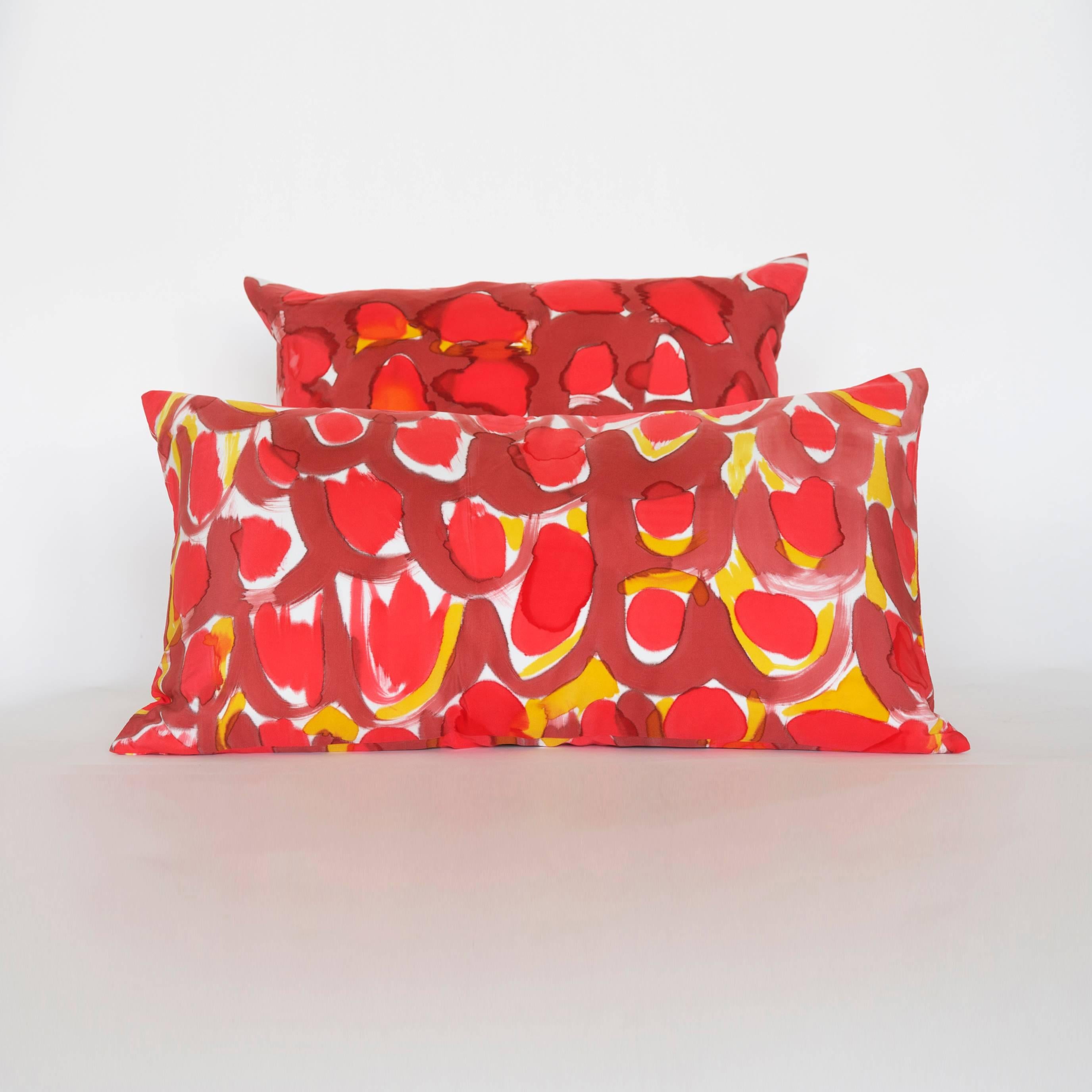 Other Hand-Painted Red Scales Lumbar Silk Charmeuse Pillow For Sale