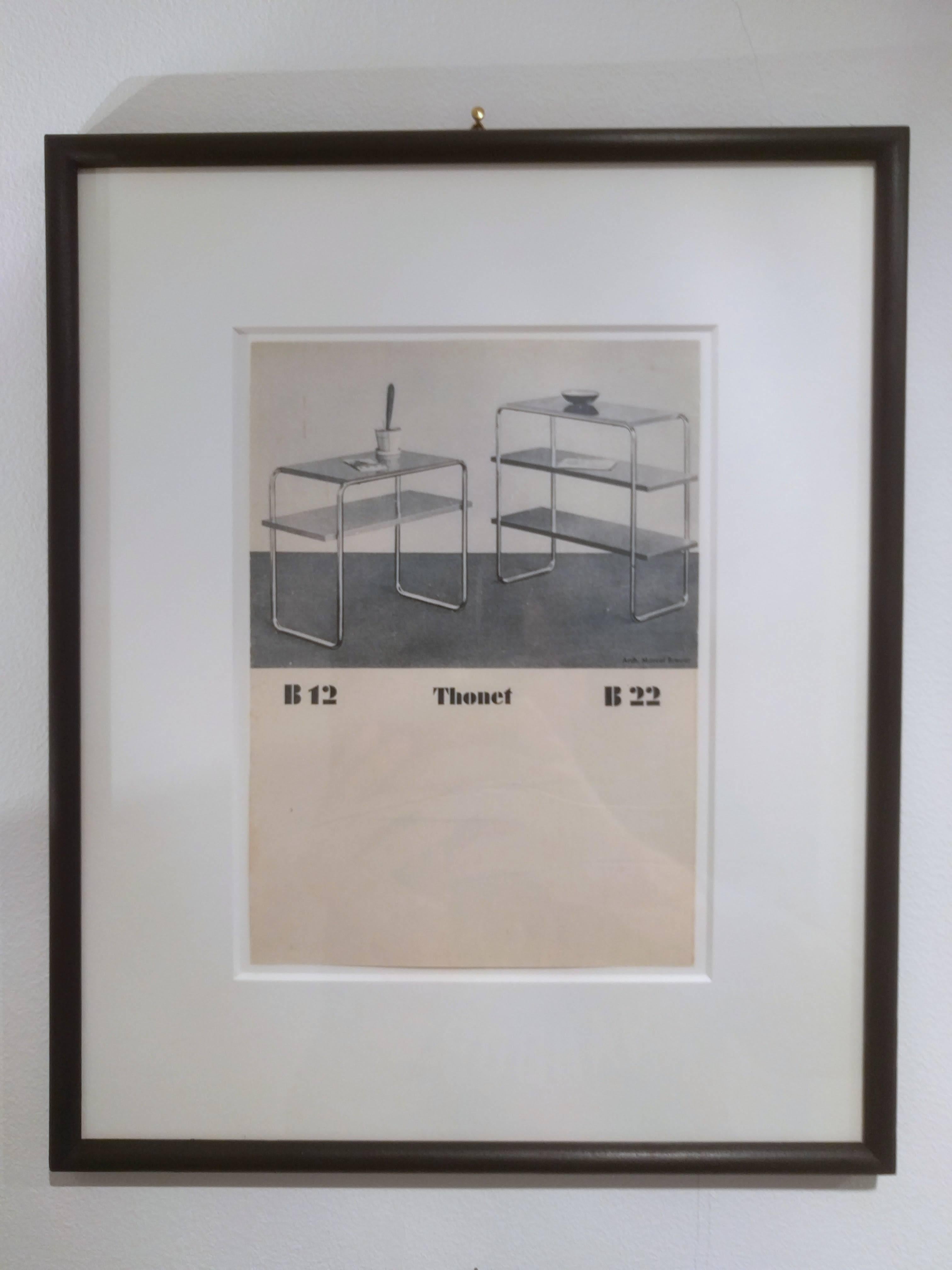 Framed cards from the Original Thonet Katalog Stahlrohrmöbel Bauhaus, Kurt Schmidt.
Each card is professionally framed.
Please ask for specific card whishes, more than 35 different cards available.
The very early version was printed on paper