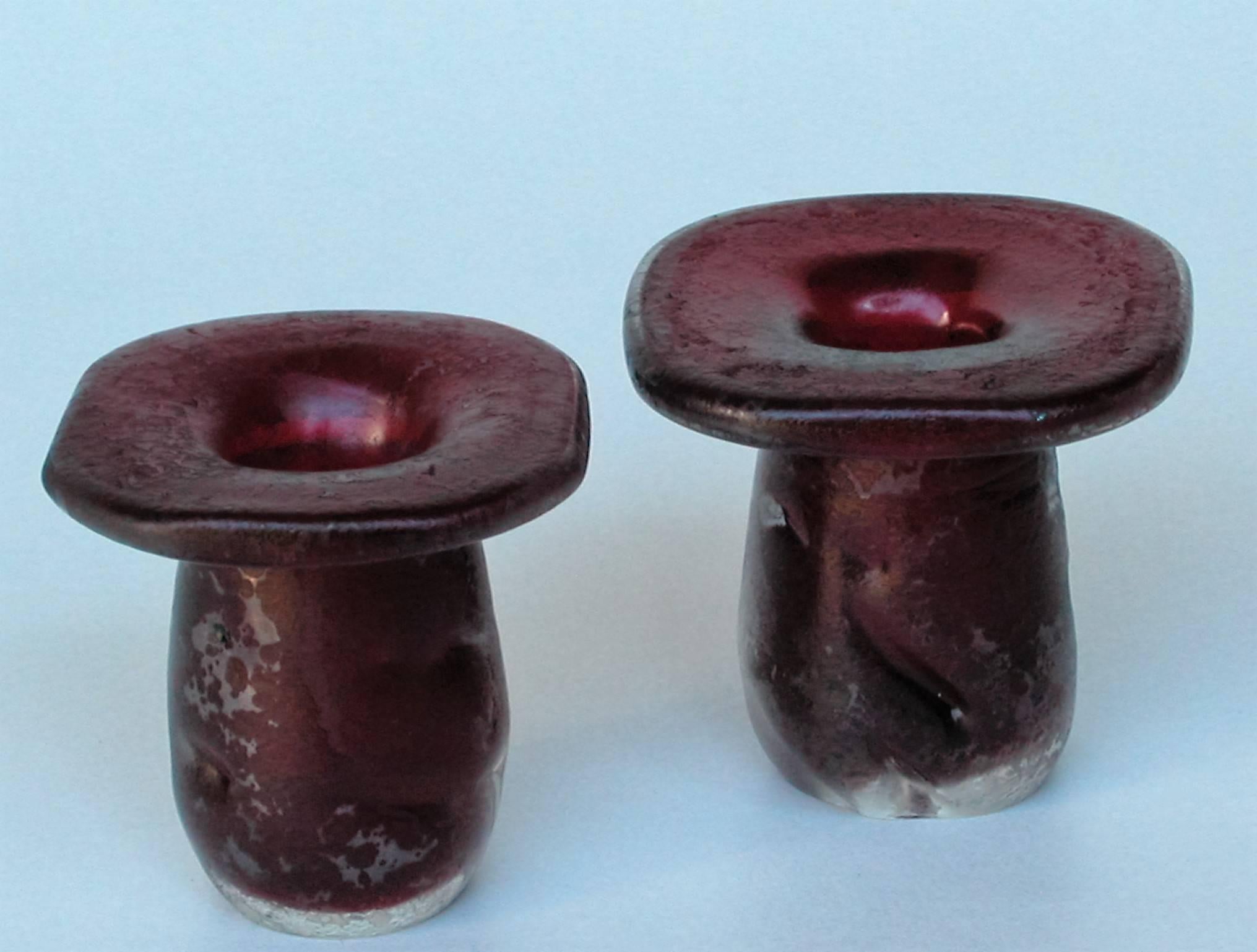 Mid-Century Modern Pair of Rare Candleholders in 