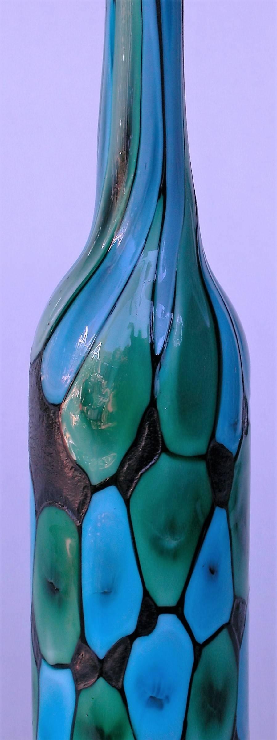 Nerox a petoni vase with blobs in green and blue, designed by Ermanno Toso most likely
for the 1958 Venice Biennale.
With paper label on the bottom.

Literature.: Leslie Piña, Schiffer Book.
Fratelli Toso, Italian Glass 1854-1980, Page 130 and