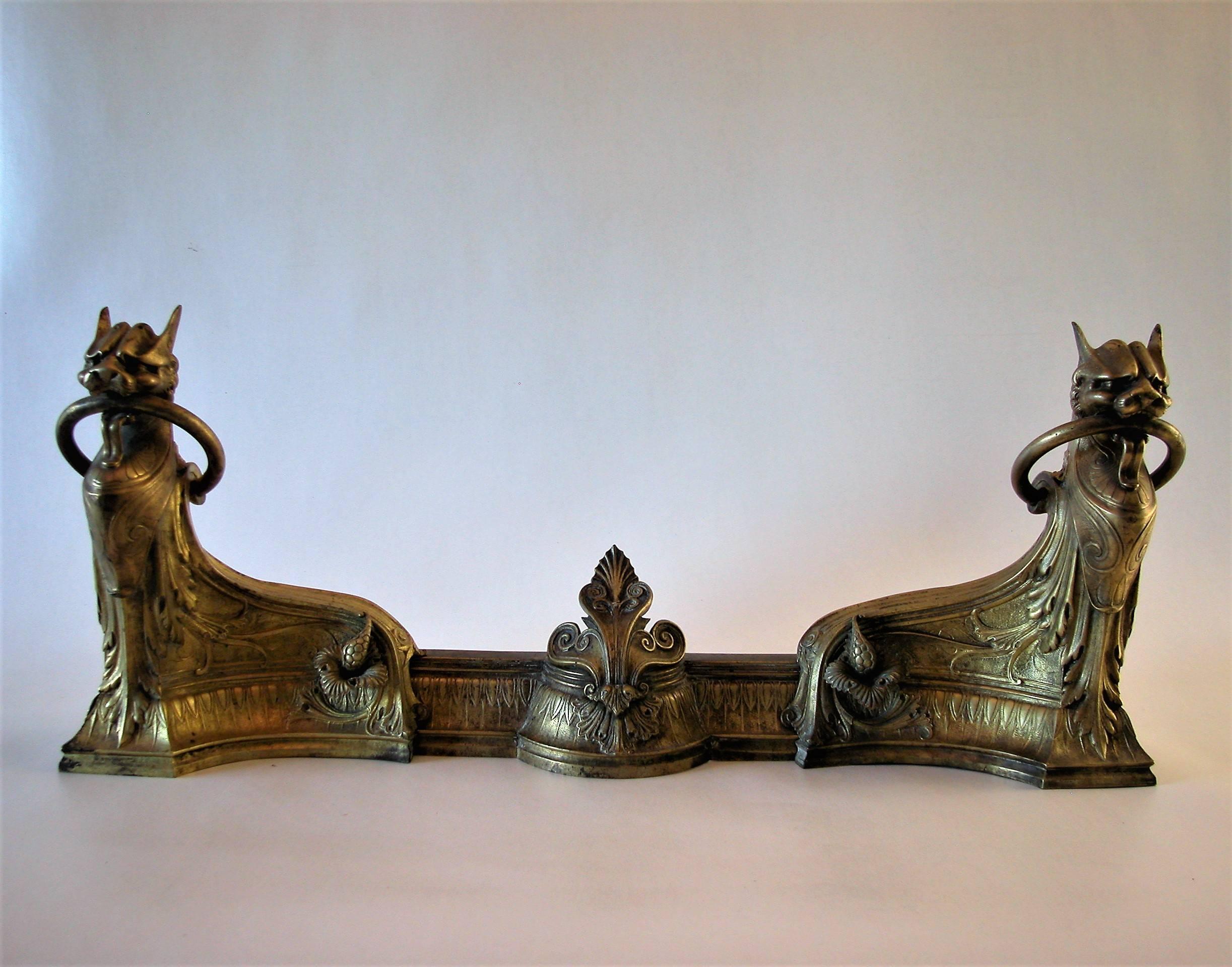 Pair of Napoléon III Ormolu Chenets or Andirons with Fender, circa 1870 For Sale 3