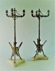 Pair of Victor Paillard Bronze Three-Light Antique Candelabra, circa 1870
