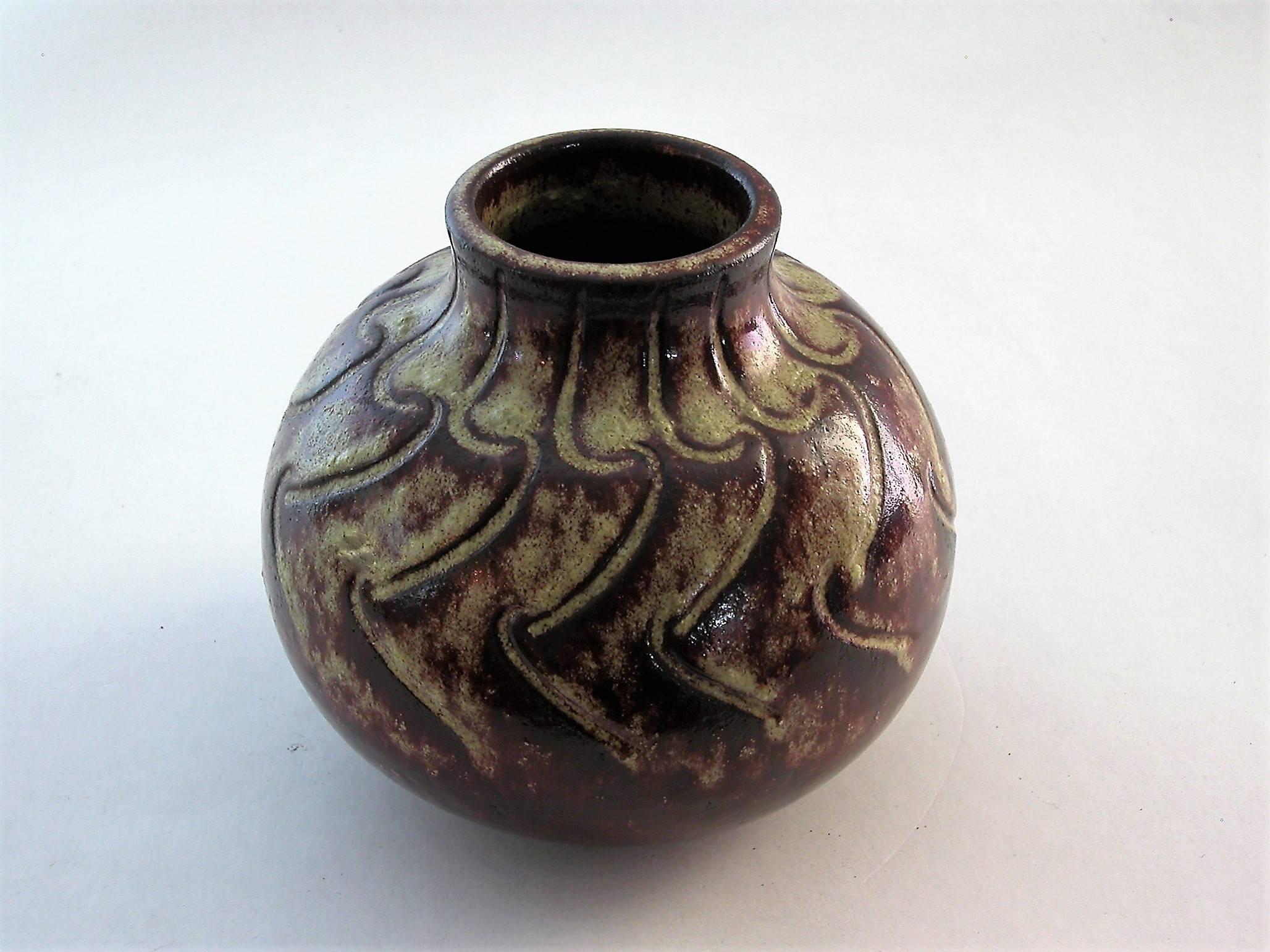 Rare Monogram RG Ceramic Vase, Raphaël Giarusso or Giarosso, for Accolay, Signed For Sale 1