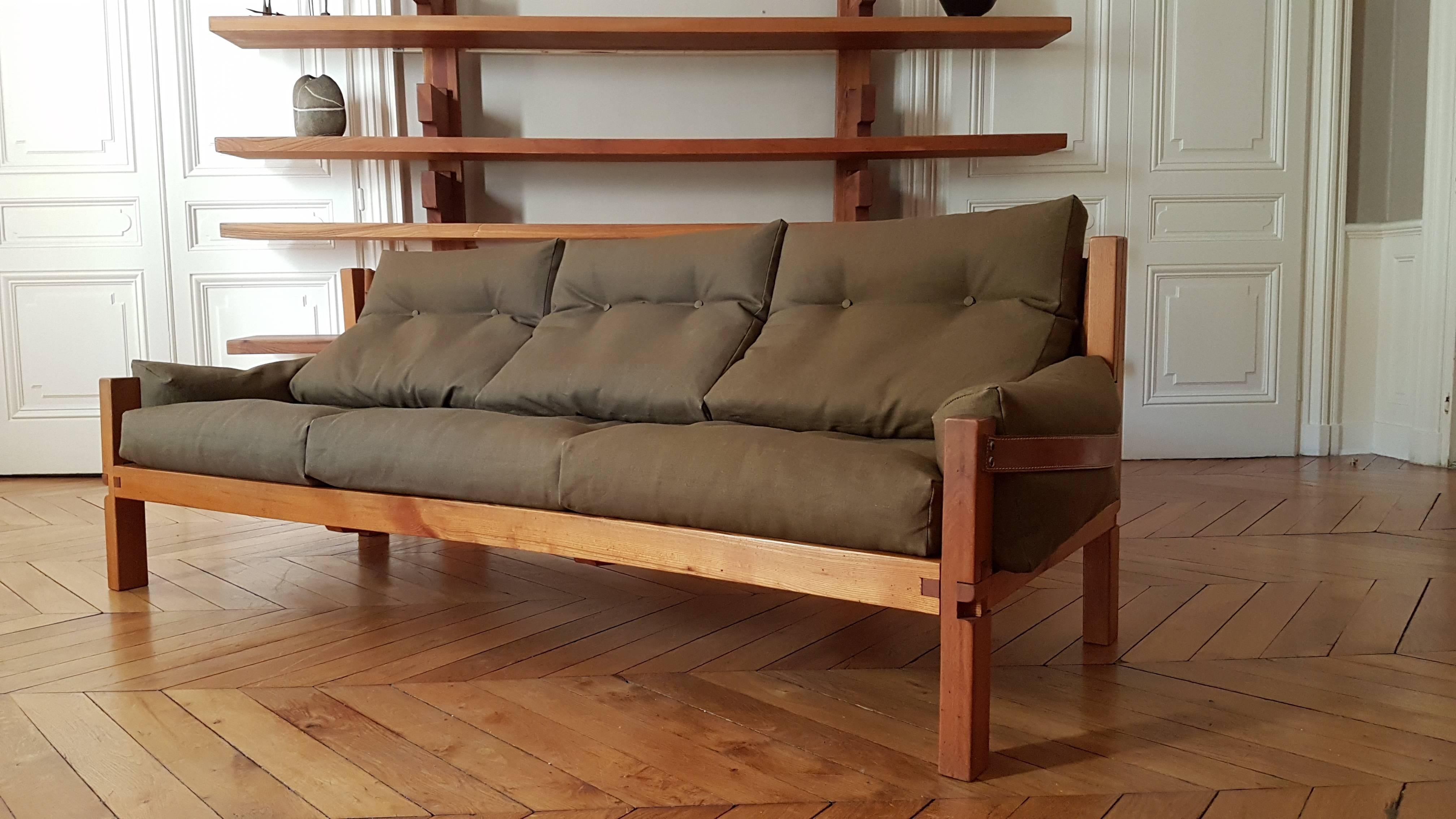 Mid-Century Modern Seat Sofa Pierre Chapo S 32 R in French Elm, circa 1972