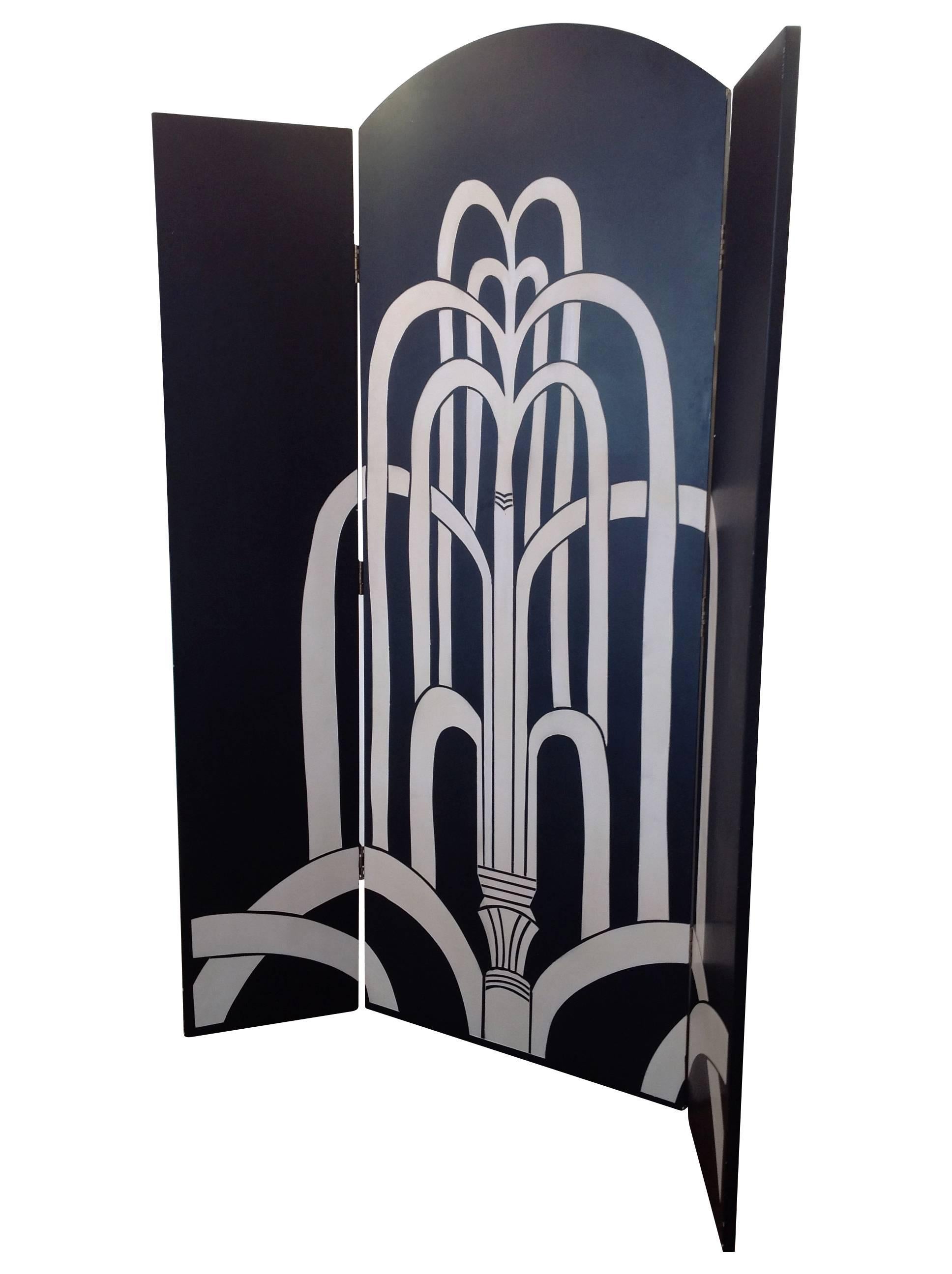 French Double Sided Folding Screen by Fournier Decoration, Paris