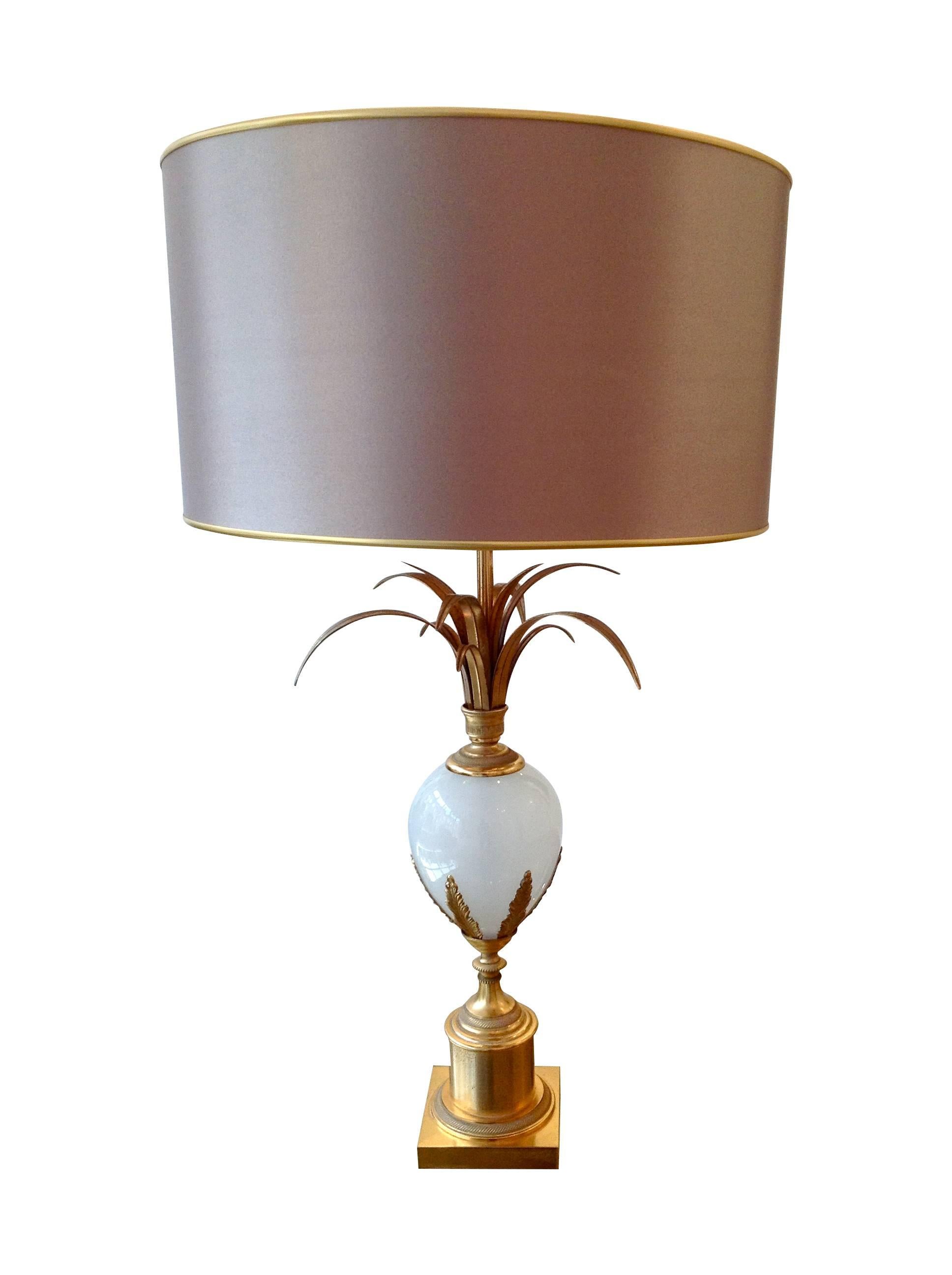 Mid-Century Modern A Maison Charles Style Opaline Glass Egg Lamp