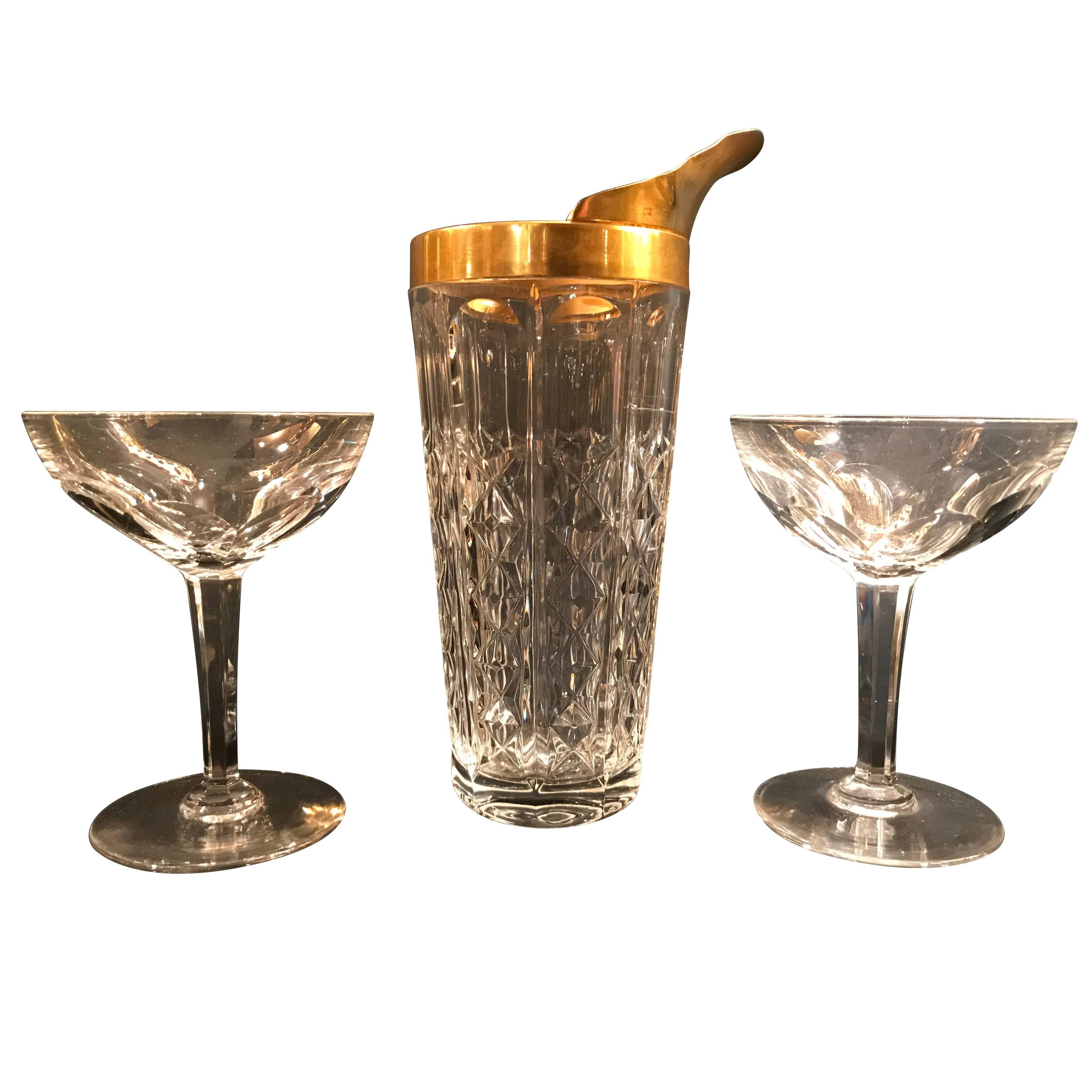 Val Saint Lambert Crystal and Gold Leaf Cocktail Mixing Jug