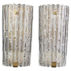 Large Orrefors Glass and Brass Wall Sconces
