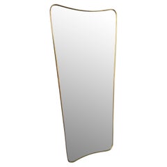 Large Italian Shield Mirror With Brass Surround In The Style Of Gio Ponti