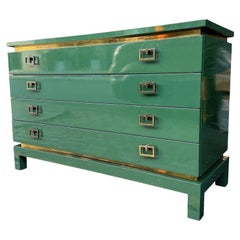A rare green lacquered 1970s chest of drawers by Guy Lefevre for Maison Jansen