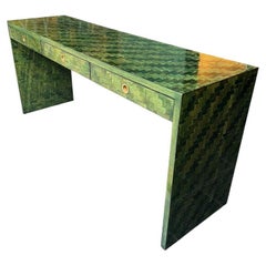 A 1970s woven green rattan three drawer console table by Vivai Del Sud