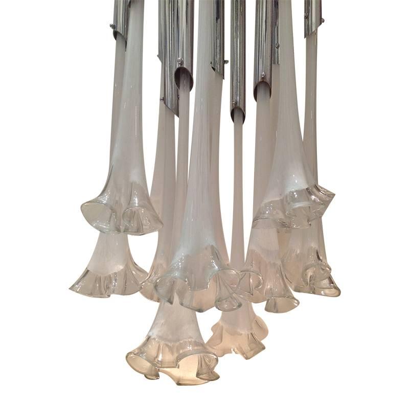 Mid-Century Modern Large Murano Glass Flower Chandelier For Sale