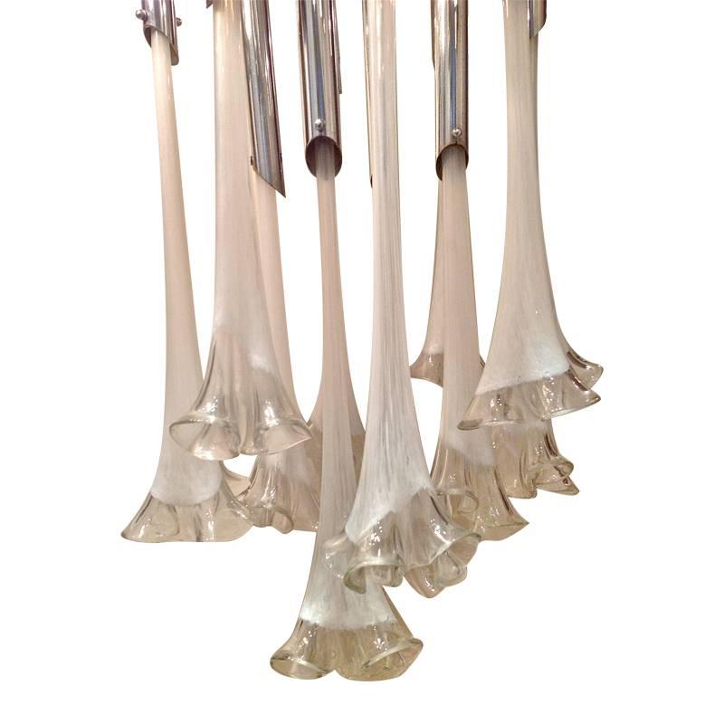 Metalwork Large Murano Glass Flower Chandelier For Sale
