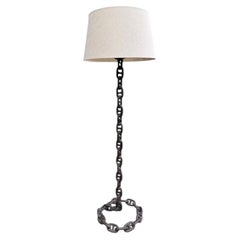 A wonderful Dutch, wrought iron shipping chain floor lamp with bronze fittings