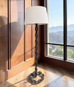 A wonderful Dutch, wrought iron shipping chain floor lamp with bronze fittings