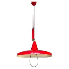 A1950s Stilnovo red enamel adjustable ceiling light with red counterweight