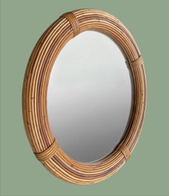 An Italian 1970s thick woven pencil reed bamboo mirror by Vivai Del Sud