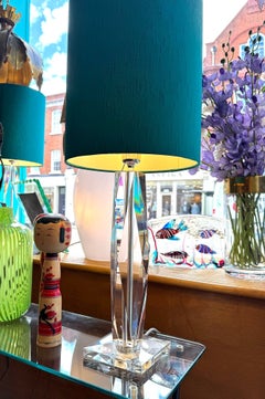 A pair of French 1970s faceted crystal glass lamps with chrome fittings