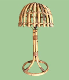 A large 1970s bamboo mushroom lamp by Louis Sognot