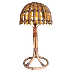 A large 1970s bamboo mushroom lamp by Louis Sognot