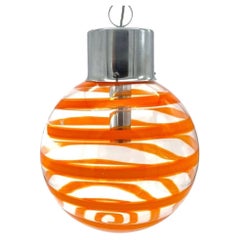 A large Italian 1970s orange and clear swirling Murano glass ceiling light
