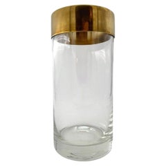 A large Italian 1960s glass vase with brass top rim.