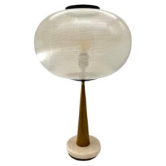 A Italian 1950s circular Murano glass, brass and marble table lamp
