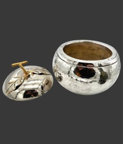 A large Italian 1960s hand beaten, silver plated apple ice bucket by Greggio
