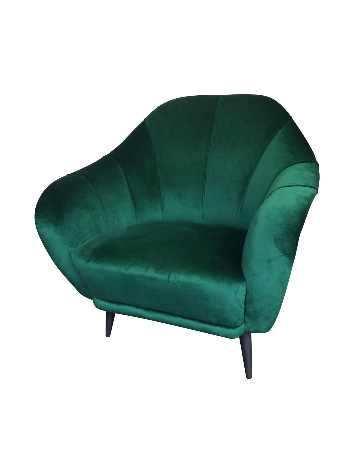 Velvet Italian Armchair in the Style of Gio Ponti